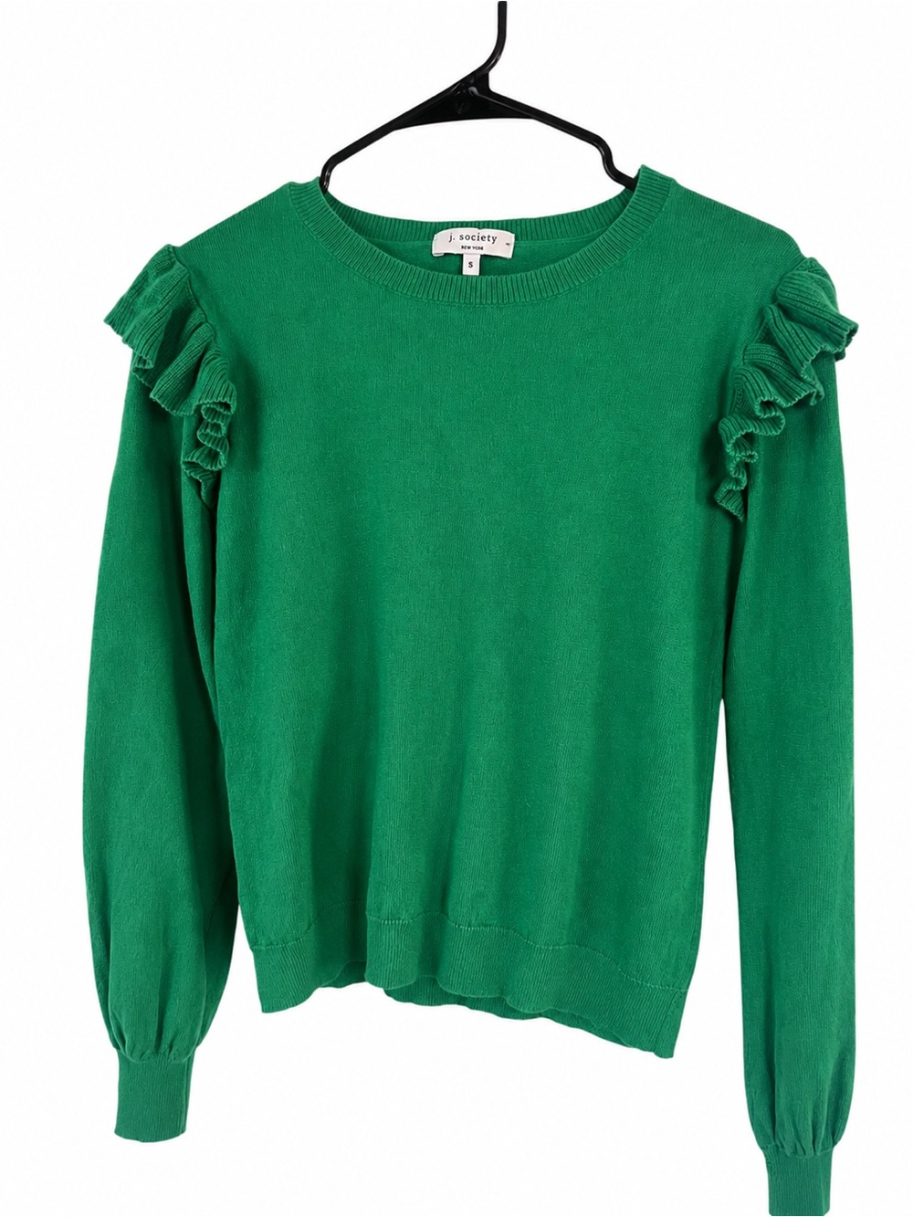 Society Emerald Green Ruffle Shoulder Knit Pullover